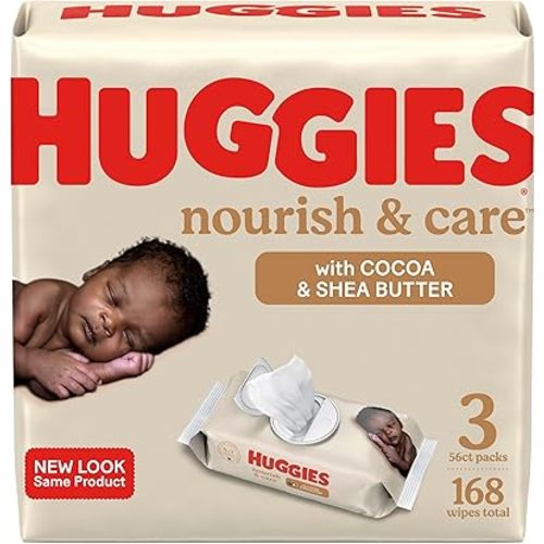 Huggies Nourish & Care Scented Baby Wipes, 3 Flip-Top Packs (168 Wipes Total)
