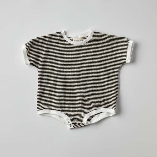 Ezra Waffle Romper in Black Stripes – Winnie + Crew