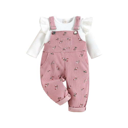 Bagilaanoe 2pcs Toddler Baby Girl Overalls Pants Set Long Sleeve T Shirt Tops + Suspender Trousers 6M 12M 18M 24M 3T 4T Kids Casual Fall Outfits