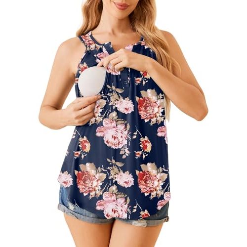 Ekouaer Women's Maternity Nursing Tank Tops Sleeveless Breastfeeding Shirts Double Layer Summer Pregnancy Clothes