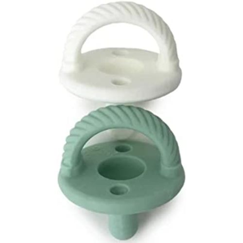 Itzy Ritzy Sweetie Soother Pacifier Set of 2 - Silicone Newborn Pacifiers with Collapsible Handle & Two Air Holes for Added Safety; Set of 2 in Mint & White, Ages Newborn & Up
