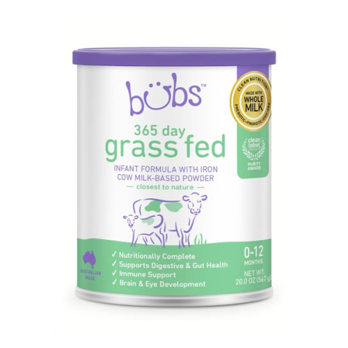 Bubs 365 Day Grass Fed Infant Formula with Iron, Cow Milk-Based Powder for Infants 0-12 Months, Made with Non-GMO Milk, 20 oz