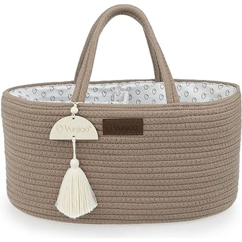 Diaper Caddy Organizer, Boho Diaper Bag Tote for Changing Table Necessities and Baby Essentials Must Haves for Newborn, Car Caddy Organizer, Portable Storage Basket for Boy or Girl, Brown