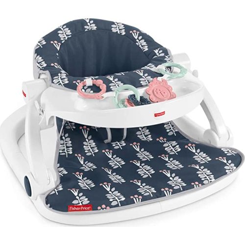 Fisher-Price Baby Portable Baby Chair Sit-Me-Up Floor Seat With Snack Tray And Developmental Toys, Navy Garden