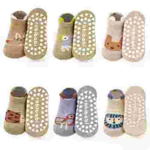 Toddler Non Slip Socks Baby Grip Socks 6 Pairs Toddler Ankle Socks with Grip Cute Animal Cartoon Anti Skid Socks for 0-5 Years Baby Boys Girls（04 Simplified Pen Animal 6-12 Months）