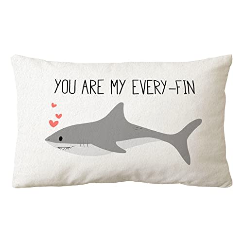Sidhua Sharks Ocean Animals Themed Pillowcase Decorations for Home, Cute Shark You are My Every Fin Throw Pillow Cover 12”x20”, Love Gifts, Shark Lover Gifts