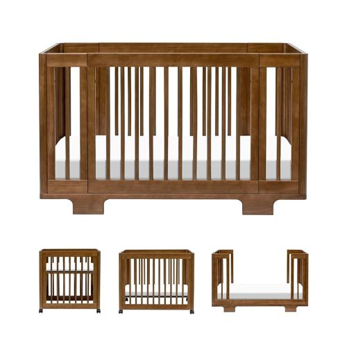 Babyletto Yuzu Convertible All-Stages Bassinet, Midi, Standard Crib in Natural Walnut, Greenguard Gold Certified, Portable & Adjustable with Conversion Kits and Pads Included