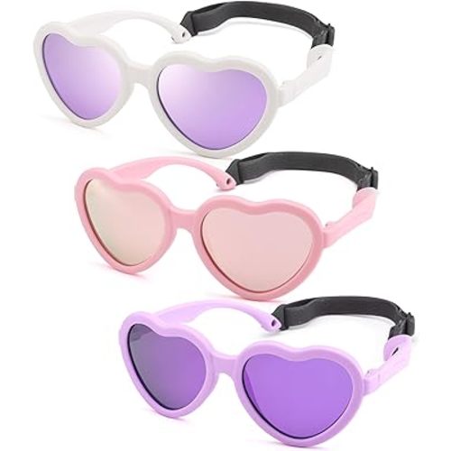 NULOOQ Kids Heart Sunglasses for Girls – Cute Polarized Flexible Frame Toddler Sunglasses with Strap Age 2-8