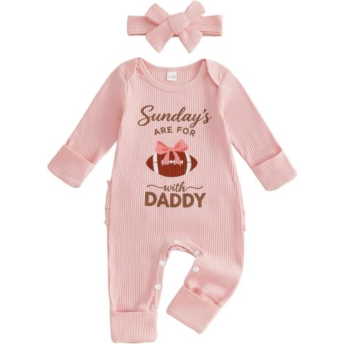 Newborn Baby Girl Football Outfit Long Sleeve Sundays Are for Football Romper Jumpsuit Headband Infant Fall Clothes