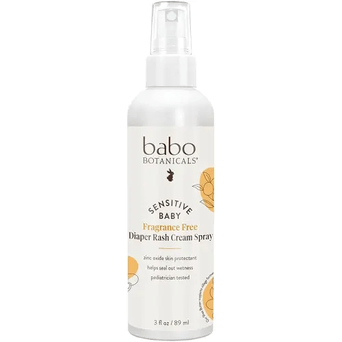 Babo Botanicals Sensitive Baby Fragrance-Free Diaper Rash Cream Spray - No touch, mess-free application - 14.9% Zinc Oxide - Shea Butter, Olive Oil & Aloe Vera - For Babies – 3fl.oz.