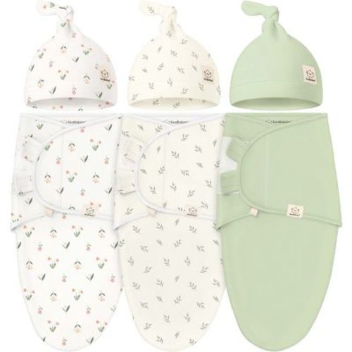 KeaBabies 3-Pack Organic Swaddle Sleep Sacks Baby with Newborn Beanies, Premies Swaddles Wrap 0-3 Months, Ergonomic Wearable Blanket(Fleur)