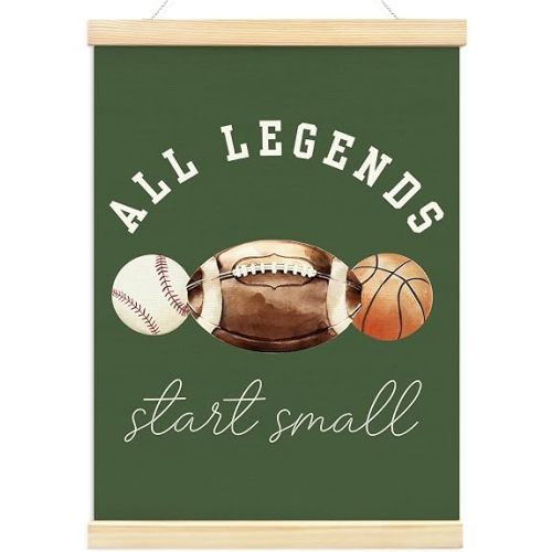 KDHTY Sports Bedroom Decor for boys Room Decor,Legends Start Small Sports Nursery Art,Sports Wall Decor Baseball Kids Wall Art Poster for Nursery Playroom Artwork Home Decorations,（Dark Green）