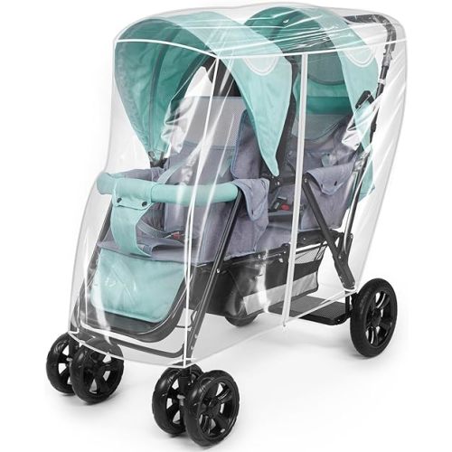 Double Stroller Rain Cover, Waterproof Weather Shield for Tandem Double Stroller, Twins Stroller Cover for Rain/Wind/Snow/Cold/Dust, Childseat Stroller Weather Shield, Baby Outdoor Accessories