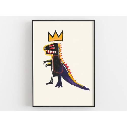 Dinosaur by Jean Michel Basquiat Exhibition Poster, Crown Print, Graffiti Artwork, Woodland Nursery Decor, Animal Wall Art, Children Gifts
