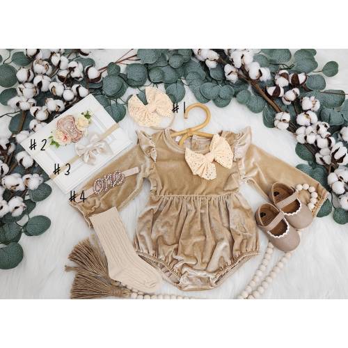 Rustic tan VELVET baby girl romper, 1st birthday fall chic Baby girls boho outfit, Boho girl outfit, baby girl chic bubble romper