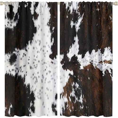 Cow Print Curtains Wild Animal Skin Art Decor Window Drapes Black White Cortinas para Habitacion Modern Home Living Room Decorations 42x45in