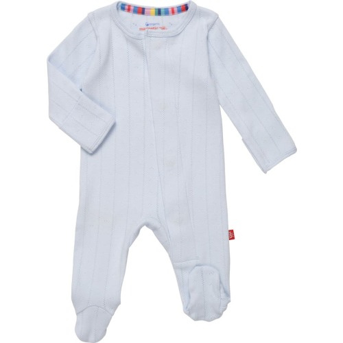 Baby Love Lines Pointelle Magnetic Organic Cotton Footie, 6-9M, Mid Blue
