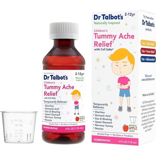 Dr. Talbot's Children's Tummy Ache Relief Medicine - 4 oz - Includes Dosage Cup - for 2-12 Years Old - Natural Apple Flavor (Packaging Varies)