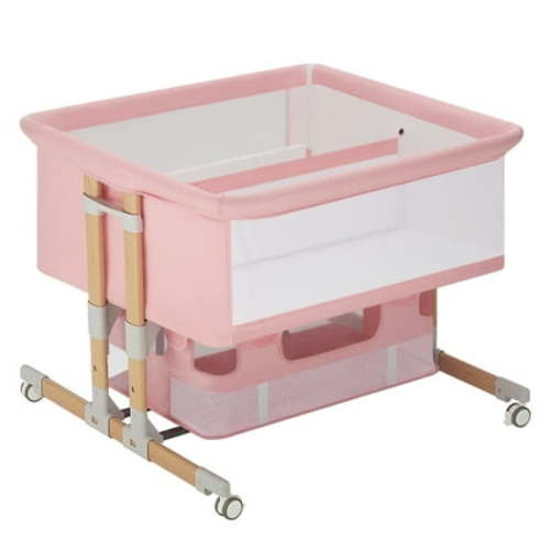 HARPPA Baby Bassinet Bedside Sleeper for Twins, Adjustable Height, Bed-Sharing, Pink