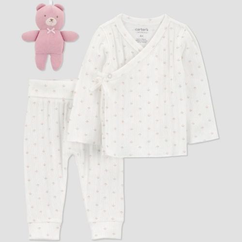 Carter's Just One You® Baby Girls' 3pc Geo Top and Pants Set with Toy - Ivory 3M