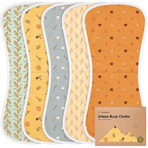 Organic Burp Cloths Baby Boy & Girl - 5-Pack Super Absorbent Cotton Burping Cloths for Babies, Soft & Plush Newborn Spit Up Rags, Infant Towels for Milk Spit Up, Unisex, Large 21" x 10" (Countryside)