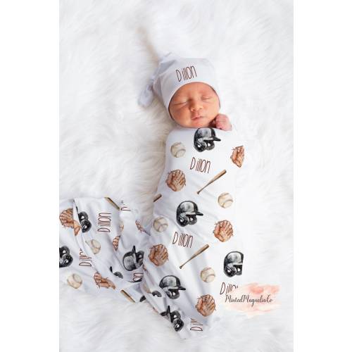 Custom Baseball Baby Name Blanket Personalized Sports Swaddle Hospital Blanket New Mom Gift Newborn Gift Baby Shower Gift Baseball Swaddle