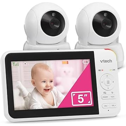 VTech VM924-2 Remote Pan-Tilt-Zoom Baby Monitor with 2 Cameras & Audio,5"LCD Screen,Up to 17Hrs Video Streaming&31Hrs Battery for Audio,Night Vision,1000ft Range,Soothing Sounds,Temperature Sensor