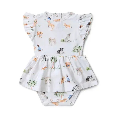 Snuggle Hunny Dog Park Short Sleeve Organic Dress | Baby Bunting AU