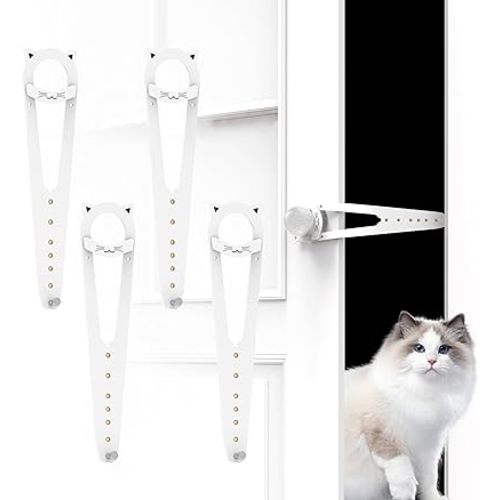 Cat Door Latch with Stabilizer, 7 Sizes Adjustable Cat Door Holder Latch to Keep Dog Out of Litter Box, Economical Alternative of Pet Gates and Interior Cat Door, White, 4 Packs