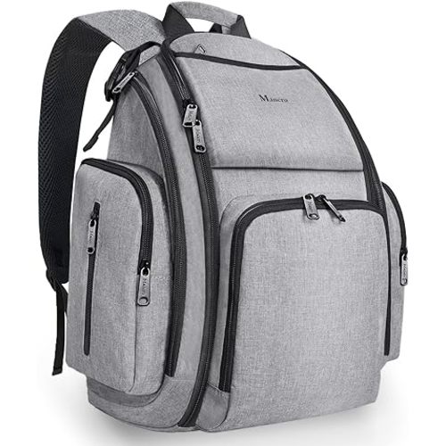 Mancro Diaper Bag Backpack, Large Multifunction Waterproof Travel Baby Changing Bag for Dad Mom with 4 Insulated Pockets and Stroller Straps, Maternity Baby Bag for Boys Girls, Grey