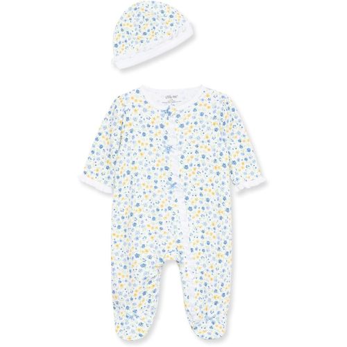 Little Me Clothes for Baby Girls 100% Cotton Scratch-Free Tag Footed One-Piece Romper and Hat Sleeper Set Preemie to 9 Months