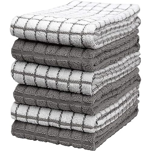 Bumble Kitchen Towels | 100% Cotton Dish Towels with Hanging Loop | 16"x 28" | 380GSM | Absorbent Kitchen Towel Set | 6 Pack, Gray