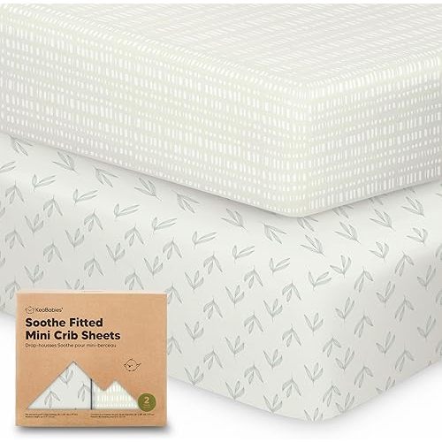 2-Pack Mini Crib Sheets Fitted, Pack and Play Sheets - Organic Cotton Pack N Play Sheets for Pack and Play Mattress, Playard Baby Crib Sheets, Jersey Crib Sheets Neutral for Boys, Girls (Fleur)