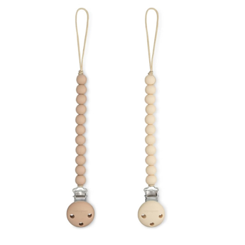 Comfy Cubs Pacifier Clips 2 Pack - 100% Food Grade Silicone Baby Pacifier Clips, BPA & PVC Free - CPSIA Certified, Lightweight and Flexible Baby Gifts - Beige & Light Beige