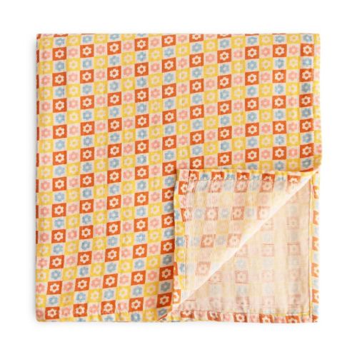 Organic Cotton Muslin Swaddle Blanket Happy Flowers Check One Size