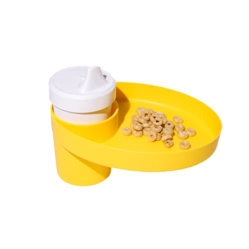 Travel Tray Oval USA Made Extend Your Current Cup Holder to Hold a Cup Plus A Tray for Snacks, Toys and Accessories. Use in a Car Seat, Booster, Stroller, Golf Cart, Outdoor Chair, MELO Yello