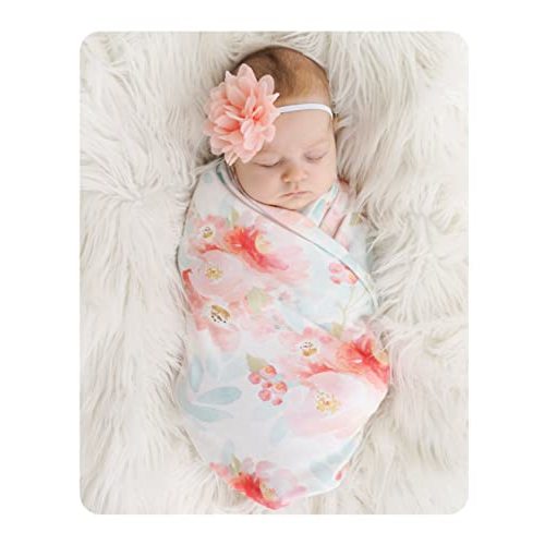 Giggle Angel Baby Receiving Blanket Swaddle Blanket Newborn Wrap Swaddle Headband Set -Bloom Flower Pattern