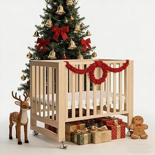 MAMAZING EvoNest Baby Crib, 6 in 1 Convertible Mini Crib with Wheels, 100% New Zealand Solid Wood Growing Bed, 4 Adjustable Mattress Height,Washed Natural