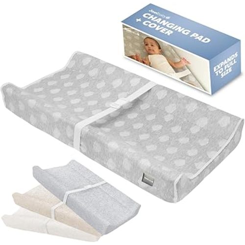 Jool Baby Soft Changing Pad + Washable Cover, Non-Slip - Fits Standard Changing Tables & Dressers (Gray)