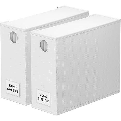 SpaceAid 2 Pack Bed Sheet Organizers and Storage, Foldable Sheet Organizer for Linen Closet, Sheets Set Folder Keeper with Window XL (Queen & King Size) Organizing Bedding Container (White, 2 Pack)
