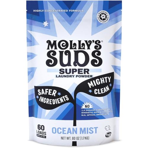 Molly's Suds Super Powder Detergent | Extra Strength Laundry Soap, Stain Fighting | Sensitive Skin | Simple, Effective Ingredients | 60 Loads - Ocean Mist