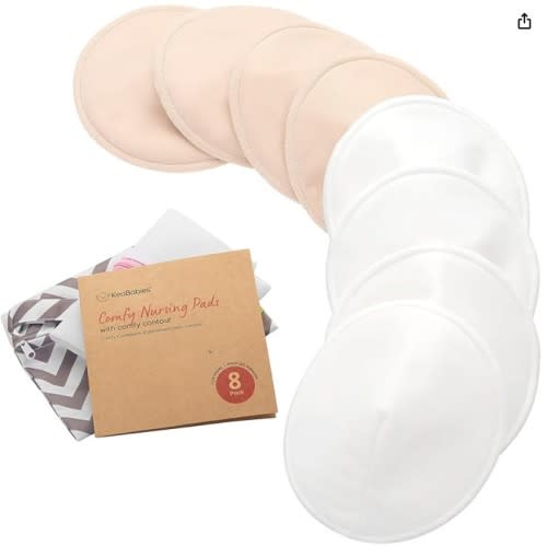 Organic Nursing Pads - 8 Washable Viscose Derived from Bamboo Breastfeeding Pads, Wash Bag, Reusable Breast Pads for Breastfeeding, Nipple Pads for Breastfeeding Essentials(Bare Beige, L 4.8")