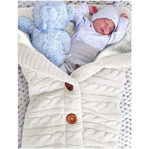 XMWEALTHY Unisex Infant Swaddle Blankets Soft Thick Fleece Knit Baby Girls Boys Stroller Wraps Baby Accessory White