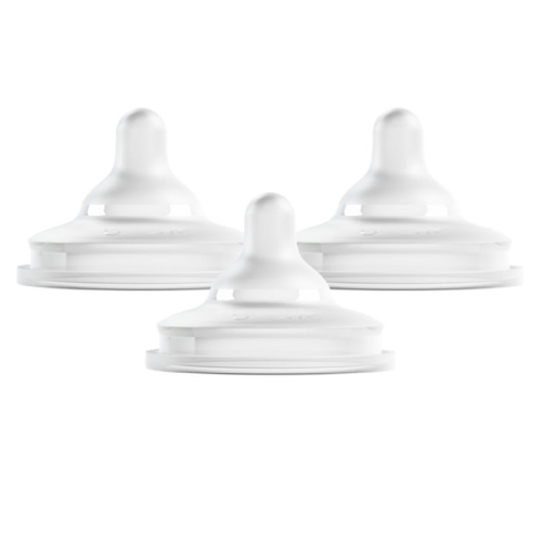 Boon Nursh Curve Silicone Baby Bottle Nipples - Platinum Food-Safe Silicone Bottle Nipples – Medium Flow Nipples for Baby Bottles - Baby Bottle-Feeding Supplies - 3 Count