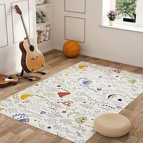 Lovely Mushroom Area Rugs 4' x 6' Ultra Soft Faux Wool Area Rug Decorative Non-Slip Throw Rugs Floor Carpet Cover for Living Room Bedrooms Decor