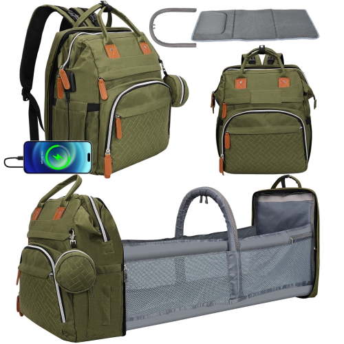 Derstuewe Baby Diaper Bag Backpack, Waterproof Changing Pad, USB Charging Port, Army Green