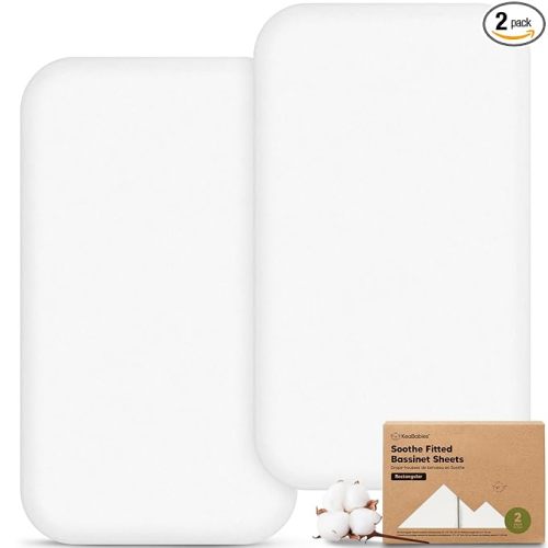 2-Pack Organic Bassinet Sheets for Boys, Girls - 100% Cotton Rectangle Baby Bassinet Mattress Sheets Compatible with Baby Delight Dreamer Bedside Sleeper 32"x21", Soft & Breathable (Soft White)