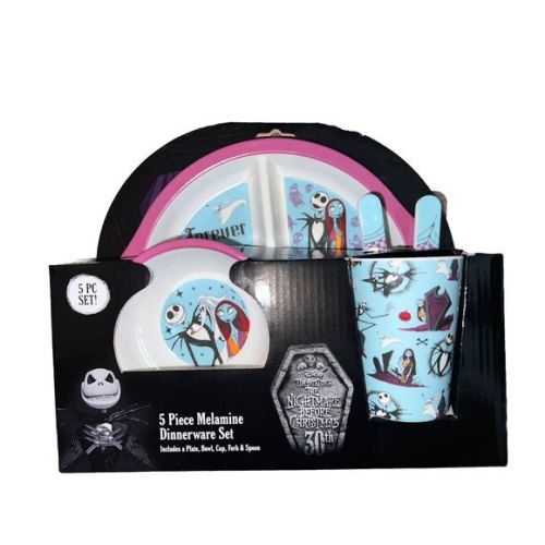 Nightmare Before Christmas 30th  5 Piece Dinnerware Set Halloween Plate Bowl Cup