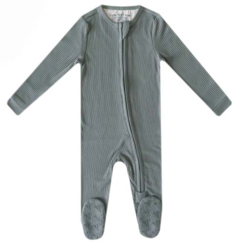 Rib Knit Zip-Up Footie Pajama - Moss (Newborn)