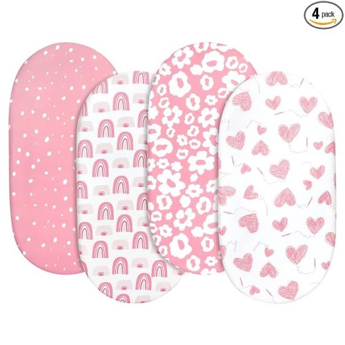 Gllquen Baby Bassinet Sheets 4 Pack (32x16) - Snug Fit 360° Elastic for Safe Sleep, Ultra-Soft Breathable Microfiber for Sensitive Skin, Quick-Change Crib Sheet for Late-Night Spit-Ups, Floral